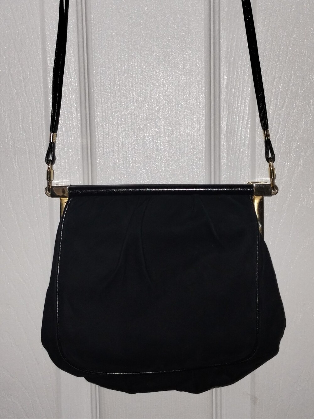 Vintage Black Suede Frame Crossbody Purse Gold Tone Hardware Italy Purchase
